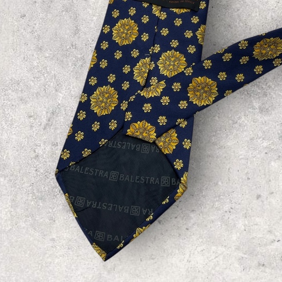 RENATO BALESTRA Navy/Gold Floral Art Silk LUXURY Tie ITALY - Picture 4 of 5